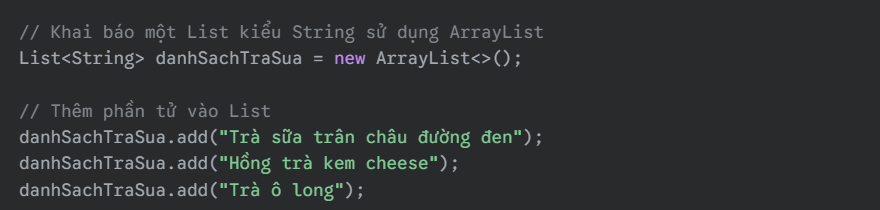 Đoạn code khai báo